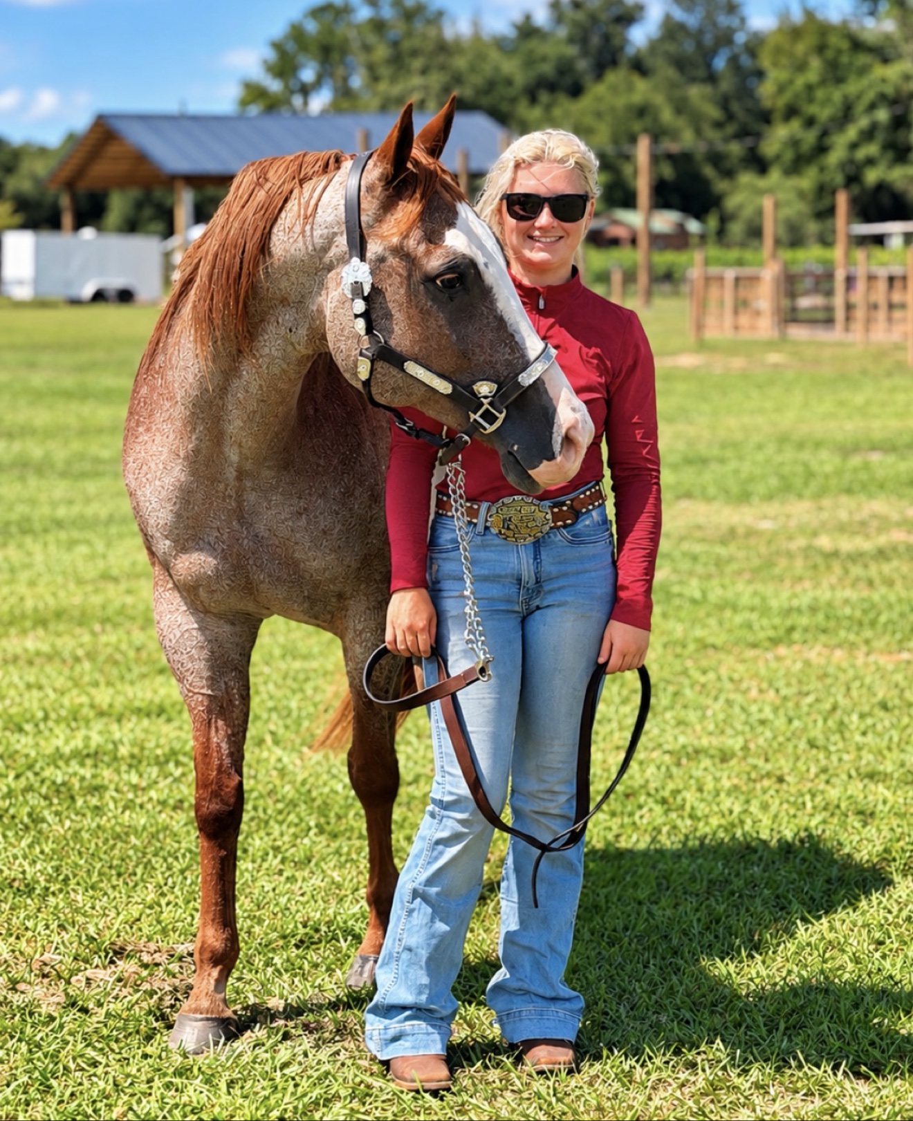 Close-up of Hayley with Struttin Cowboy in a show halter