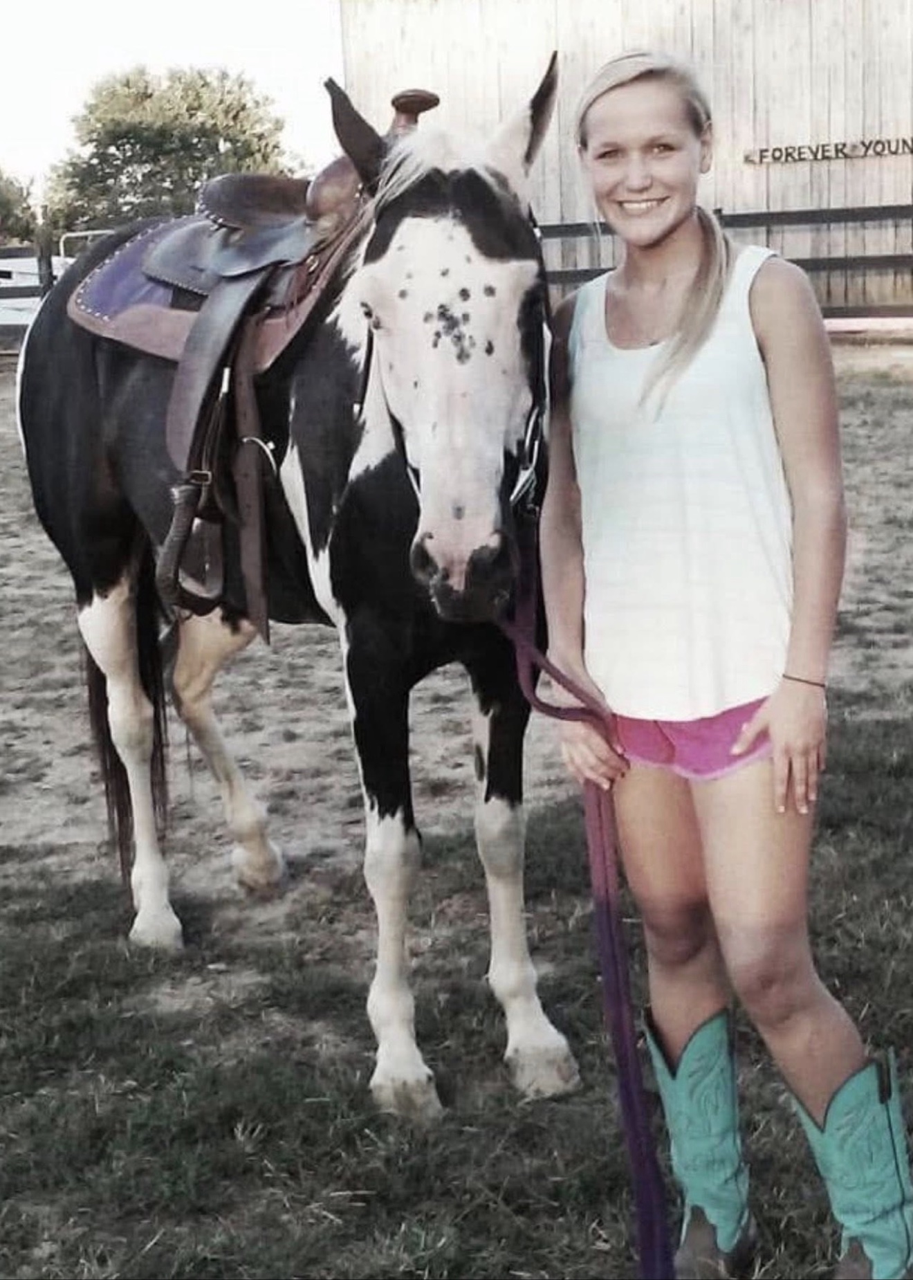 A Hayley Stables customer standing with a purchased horse
