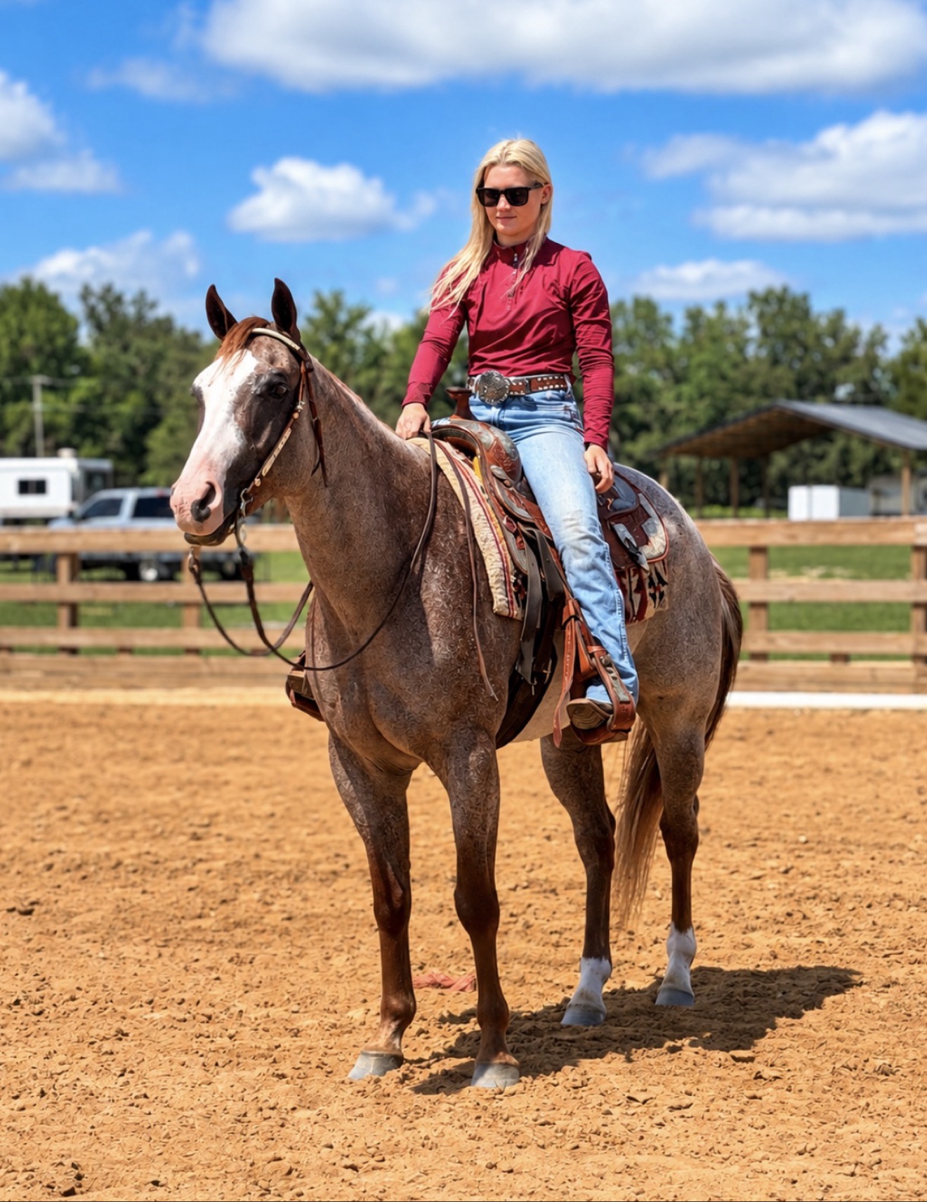 Hayley riding Struttin Cowboy in the arena