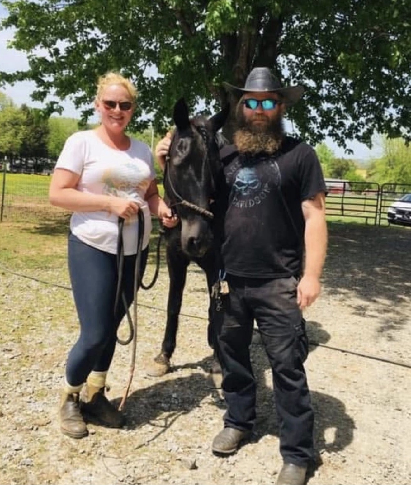 A Hayley Stables customer with their purchased horse outdoors